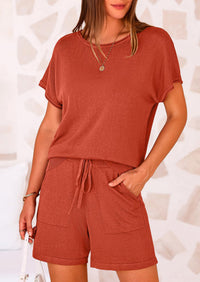 PRETTYGARDEN Two Piece Set for Women Summer Lounge Sets Shorts And Short Sleeve Tops Knitted Matching Travel Spring Outfits PRETTYGARDEN