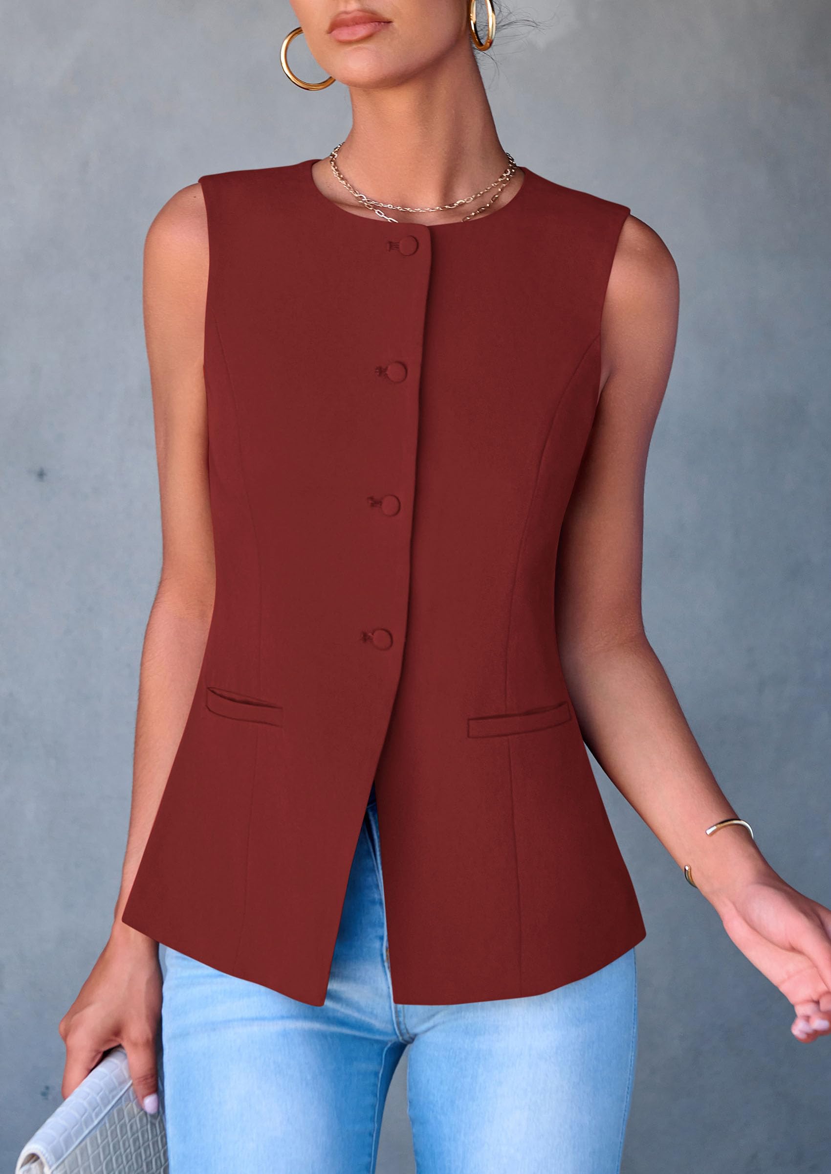 PRETTYGARDEN Women's Suit Vest Tops Summer Dressy Casual Business Button Sleeveless Trendy Fashion Blazer Waistcoat