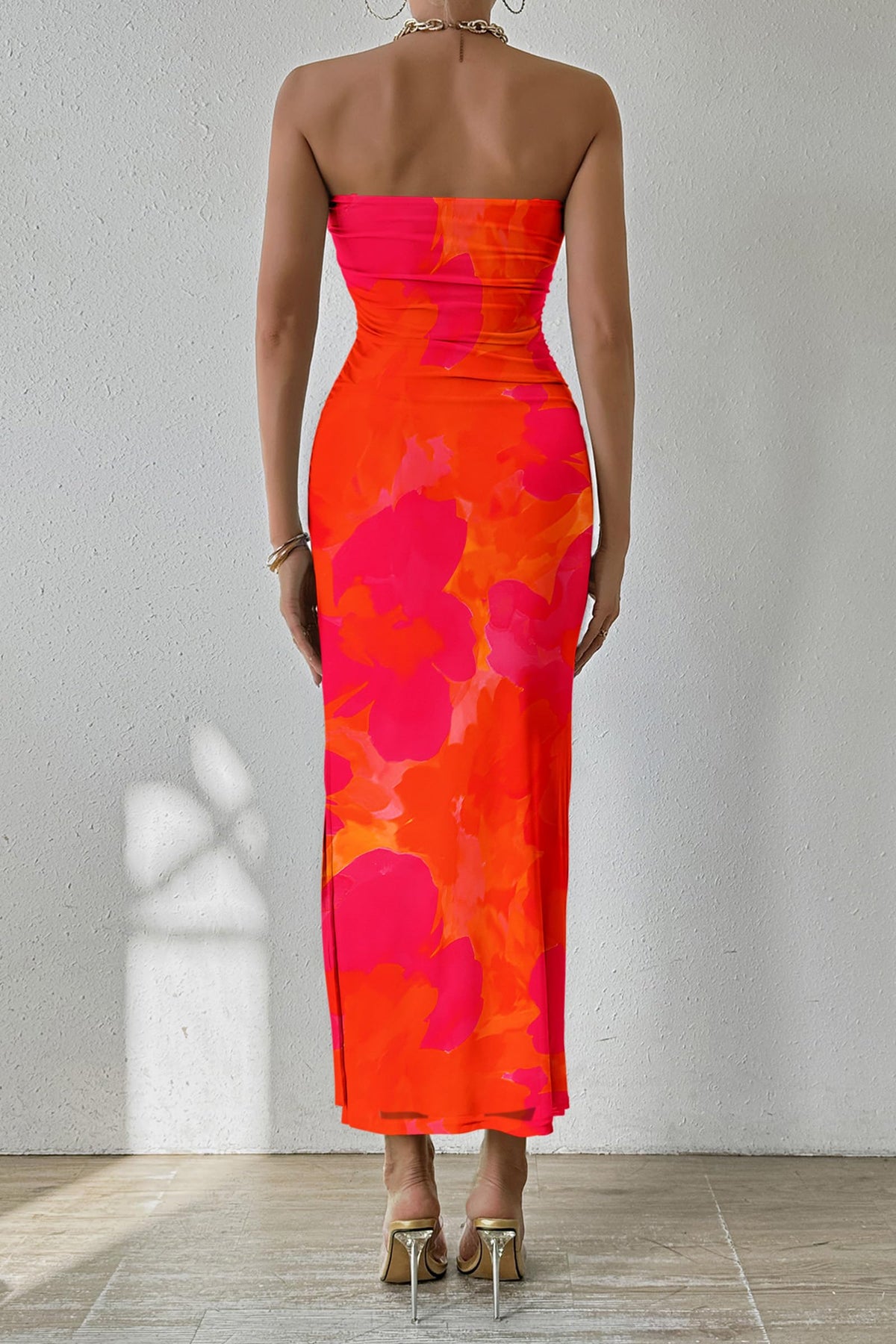 Summer Strapless Maxi Bodycon Dresses With Club Slit