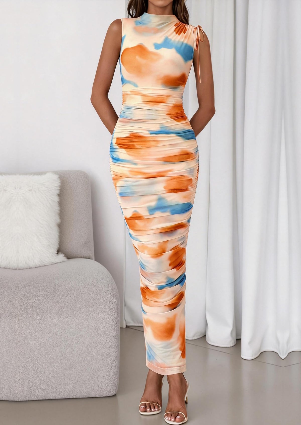 PRETTYGARDEN Women's Summer Maxi Floral Dresses Ruched Bodycon Sleeveless Mesh Formal Wedding Guest Cocktail Split Long Dress PRETTYGARDEN