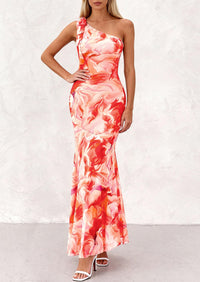 PRETTYGARDEN Womens Summer One Shoulder Maxi Dress Floral Sleeveless Bodycon Mesh Long Formal Wedding Guest Dresses PRETTYGARDEN