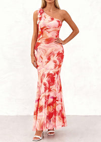 PRETTYGARDEN Womens Summer One Shoulder Maxi Dress Floral Sleeveless Bodycon Mesh Long Formal Wedding Guest Dresses PRETTYGARDEN