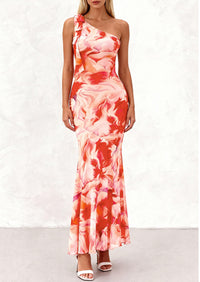 PRETTYGARDEN Womens Summer One Shoulder Maxi Dress Floral Sleeveless Bodycon Mesh Long Formal Wedding Guest Dresses PRETTYGARDEN