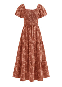 PRETTYGARDEN Women's 2026 Summer Boho Maxi Dresses Floral Short Sleeve Square Neck Smocked Flowy Long Dress Vacation Outfits PRETTYGARDEN
