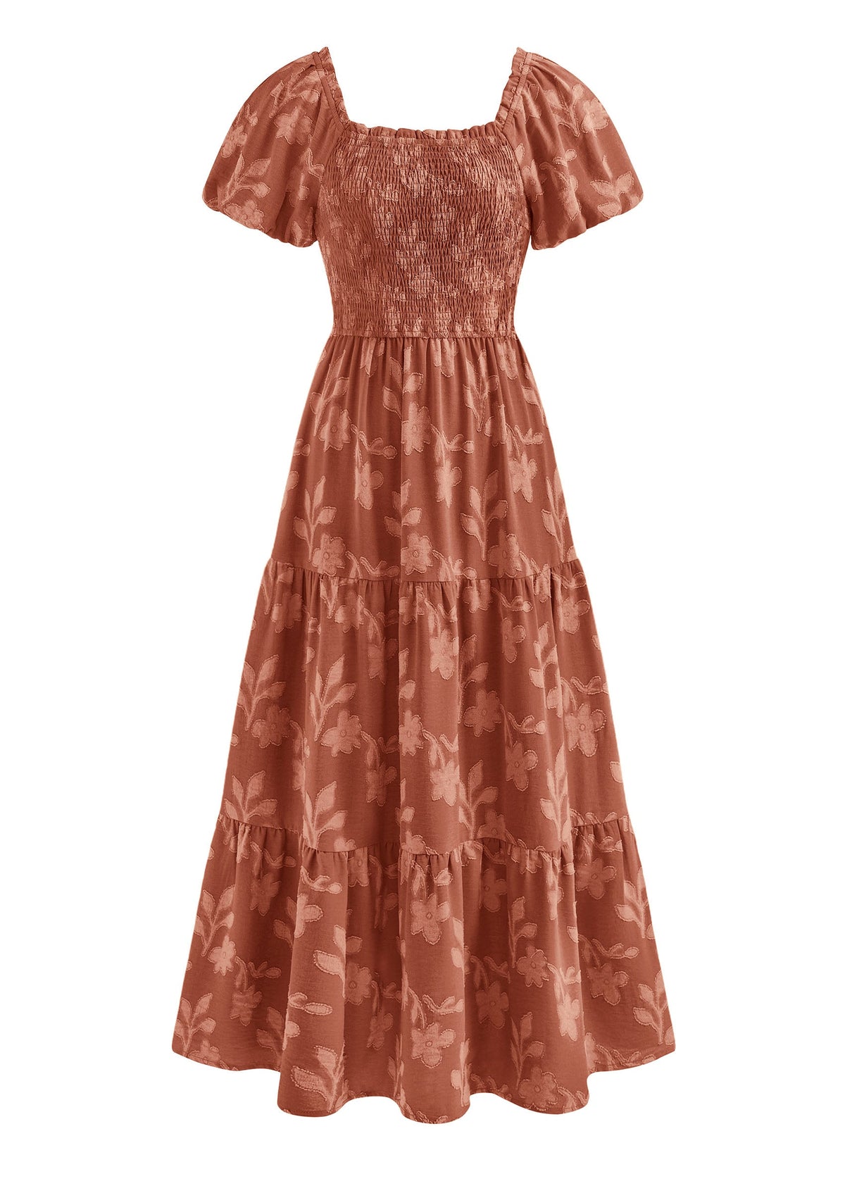 PRETTYGARDEN Women's 2026 Summer Boho Maxi Dresses Floral Short Sleeve Square Neck Smocked Flowy Long Dress Vacation Outfits PRETTYGARDEN