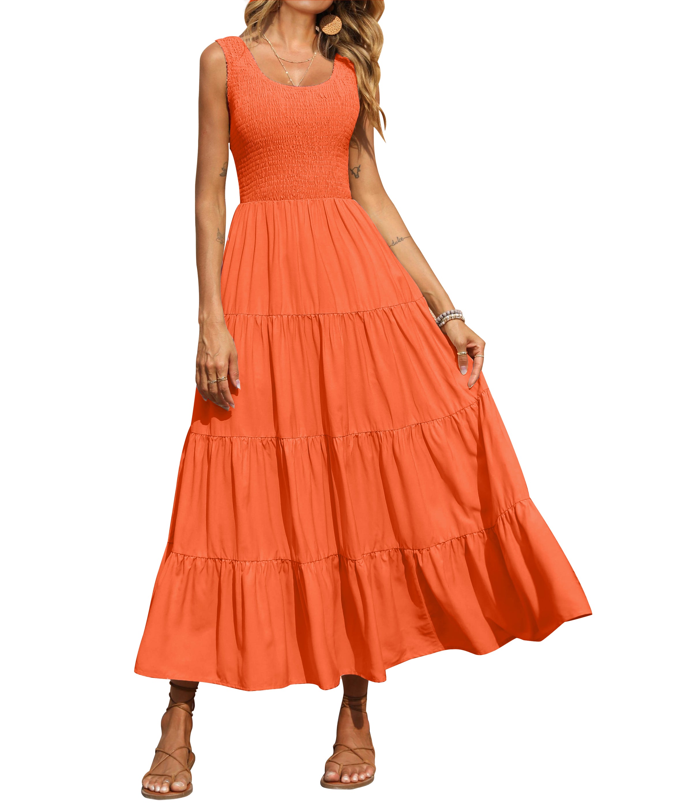 PRETTYGARDEN Women's 2026 Casual Loose Plain Maxi Sundress Smocked Tank Dress Sleeveless Summer Beach Tiered Long Dresses