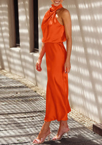 PRETTYGARDEN Women's Summer Satin Dress Elegant Sleeveless Mock Neck Cocktail Party Maxi Dresses