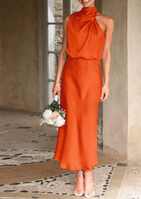 PRETTYGARDEN Women's Summer Satin Dress Elegant Sleeveless Mock Neck Cocktail Party Maxi Dresses