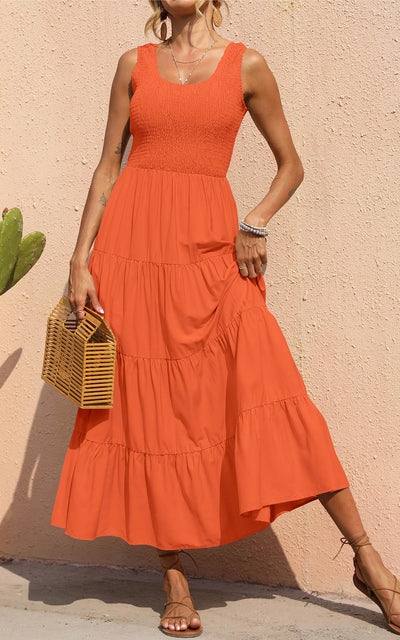 PRETTYGARDEN Women's 2026 Casual Loose Plain Maxi Sundress Smocked Tank Dress Sleeveless Summer Beach Tiered Long Dresses