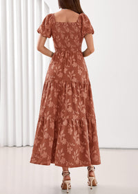 PRETTYGARDEN Women's 2026 Summer Boho Maxi Dresses Floral Short Sleeve Square Neck Smocked Flowy Long Dress Vacation Outfits PRETTYGARDEN