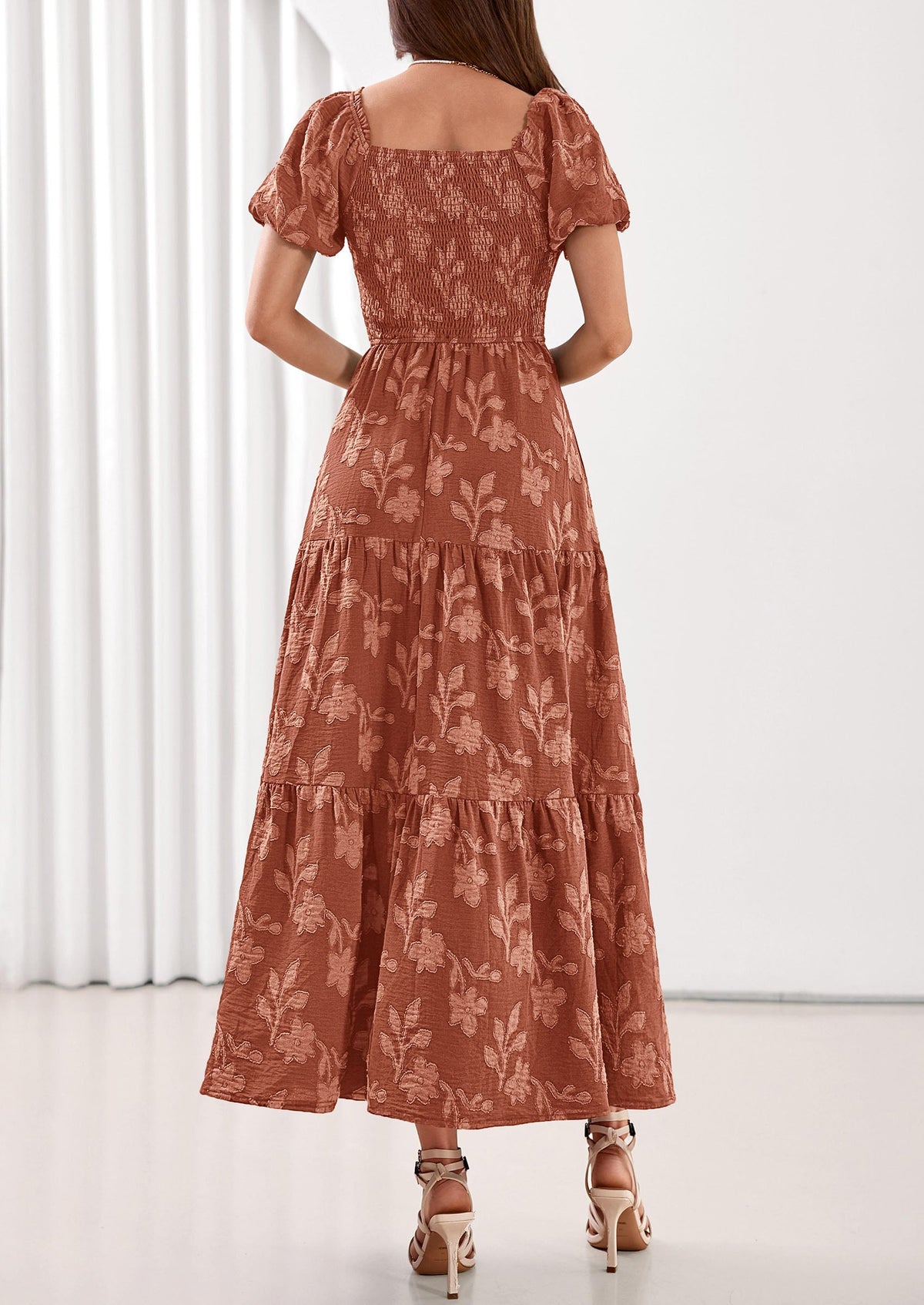 PRETTYGARDEN Women's 2026 Summer Boho Maxi Dresses Floral Short Sleeve Square Neck Smocked Flowy Long Dress Vacation Outfits PRETTYGARDEN