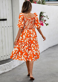 PRETTYGARDEN Women's Summer Casual Dresses Spring Puff Sleeve Square Neck A Line Flowy Boho Floral Smocked Midi Dress