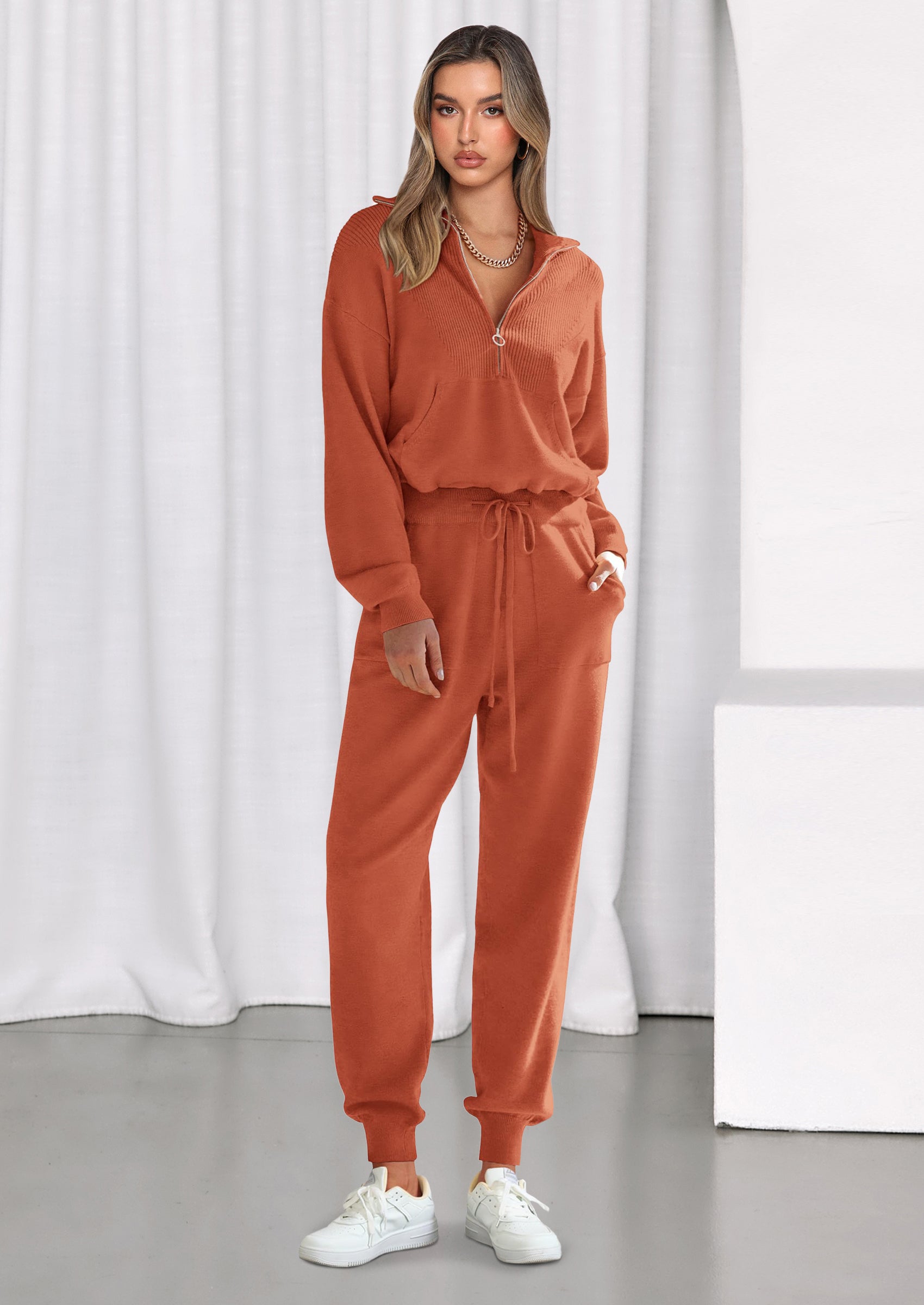 PRETTYGARDEN Women's 2 Piece Sweater Set Pullover Zip Up Sweatshirt Jogger Sweatpants Tracksuit Casual Outfit