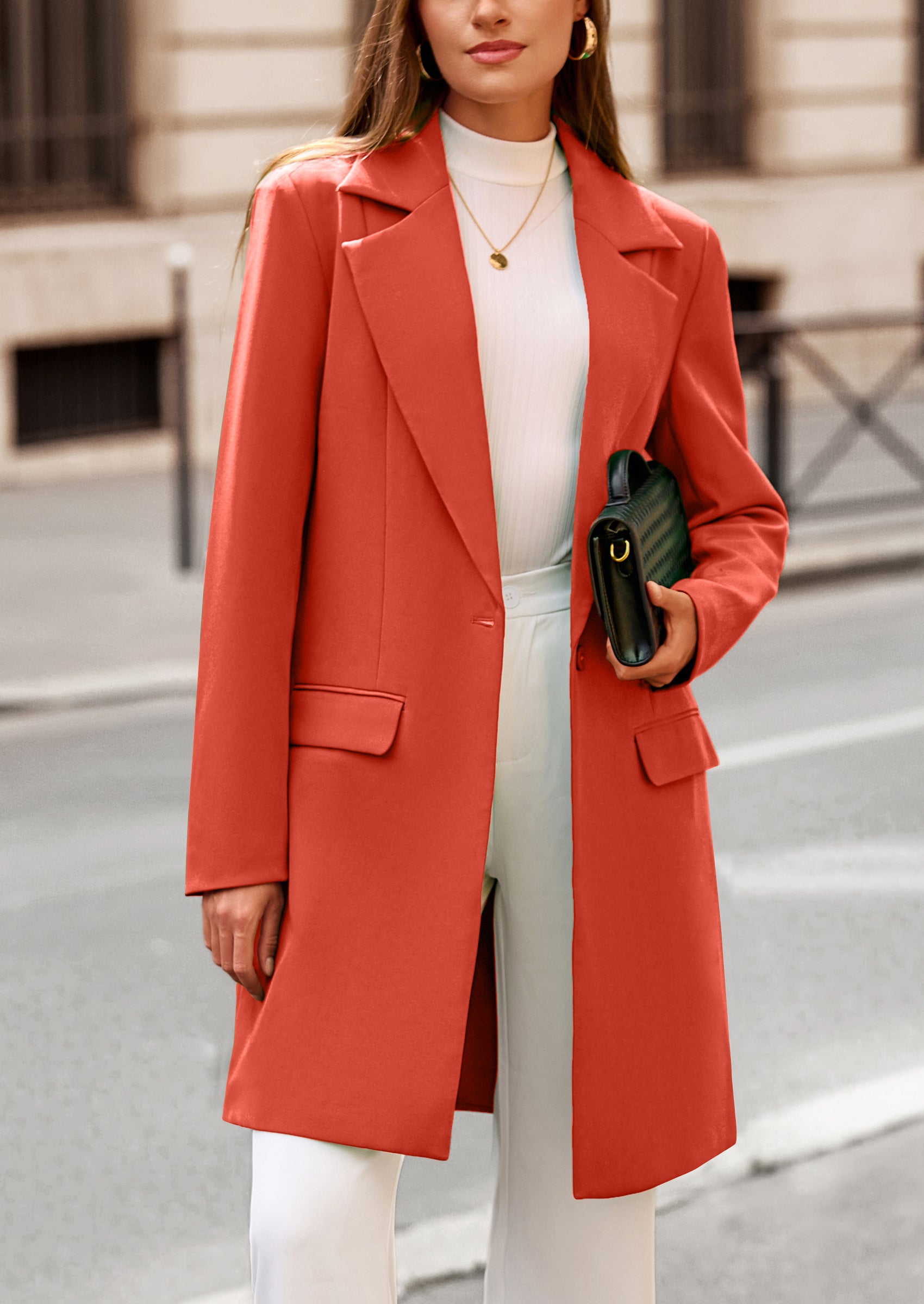 PRETTYGARDEN Women's Spring Fall Long Blazer Jackets Long Sleeve Lapel Pockets Loose Fit Work Casual Blazers Outerwear