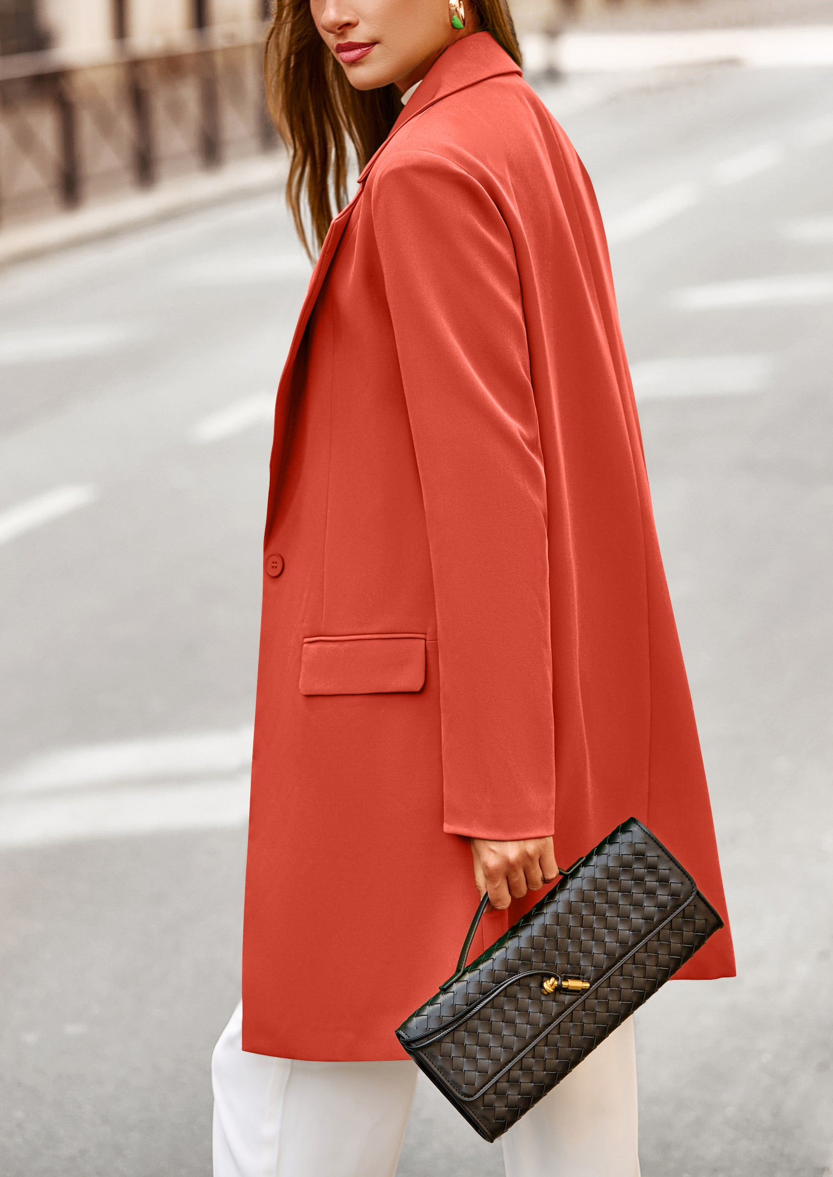 PRETTYGARDEN Women's Spring Fall Long Blazer Jackets Long Sleeve Lapel Pockets Loose Fit Work Casual Blazers Outerwear