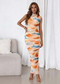 PRETTYGARDEN Women's Summer Maxi Floral Dresses Ruched Bodycon Sleeveless Mesh Formal Wedding Guest Cocktail Split Long Dress PRETTYGARDEN