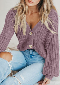 PRETTYGARDEN Women's Chunky Knit Open Front Sweater Long Sleeve Button Loose Short Cardigan Outerwear Coats