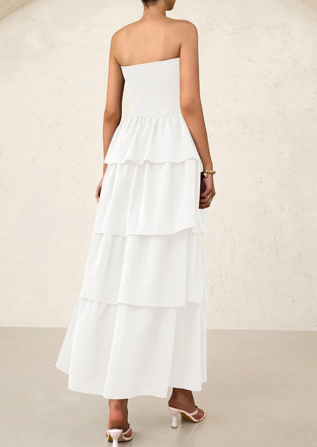 PRETTYGARDEN Maxi Dresses for Women Off Shoulder Smocked Tiered Ruffle Long Flowy Wedding Guest Dress