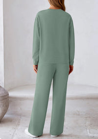 PRETTYGARDEN 2 Piece Long Sleeve Pullover Tops and Wide Leg Pants Knitted Lounge Sets PRETTYGARDEN