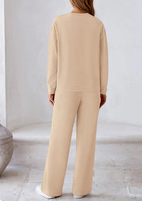 PRETTYGARDEN 2 Piece Long Sleeve Pullover Tops and Wide Leg Pants Knitted Lounge Sets PRETTYGARDEN