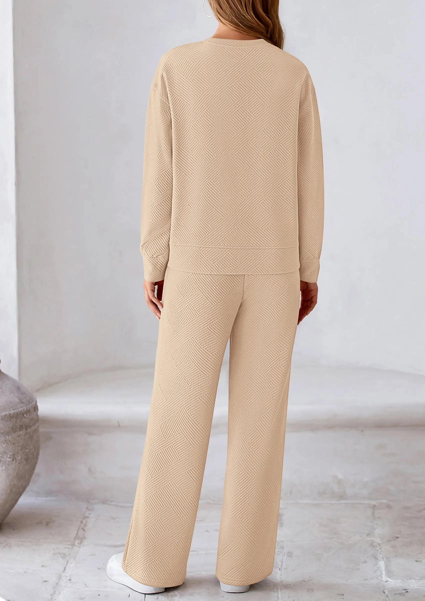 PRETTYGARDEN 2 Piece Long Sleeve Pullover Tops and Wide Leg Pants Knitted Lounge Sets PRETTYGARDEN