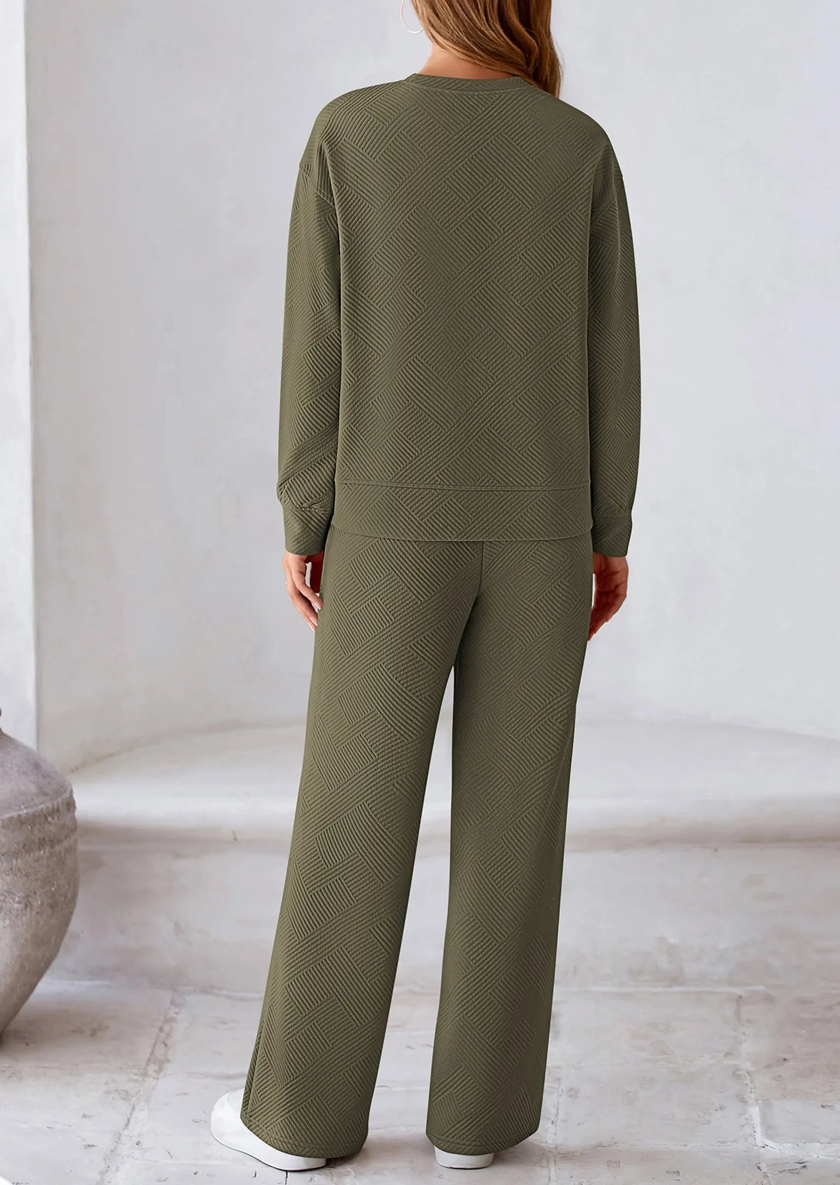 PRETTYGARDEN 2 Piece Long Sleeve Pullover Tops and Wide Leg Pants Knitted Lounge Sets PRETTYGARDEN