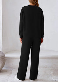 PRETTYGARDEN 2 Piece Long Sleeve Pullover Tops and Wide Leg Pants Knitted Lounge Sets PRETTYGARDEN