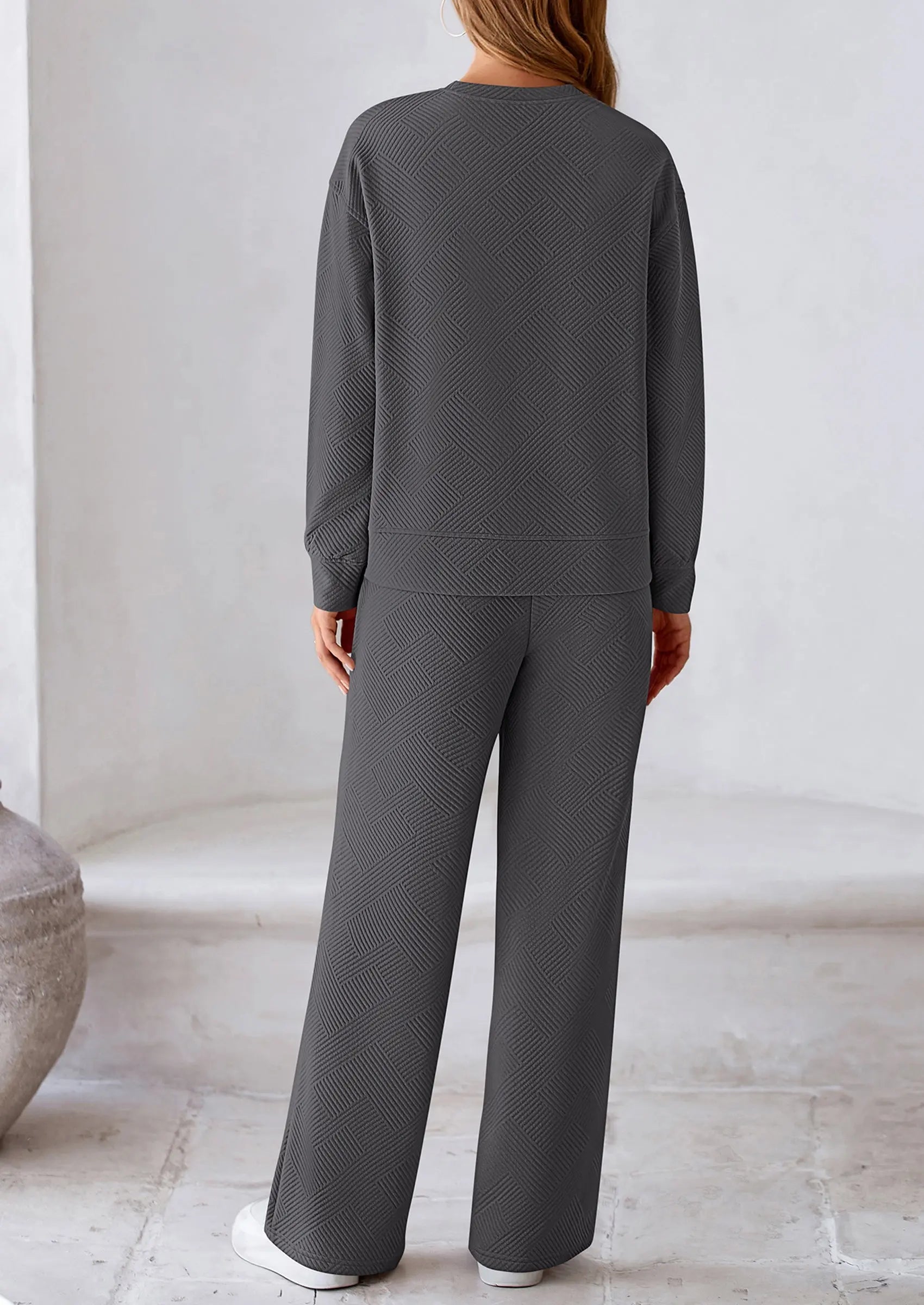 PRETTYGARDEN 2 Piece Long Sleeve Pullover Tops and Wide Leg Pants Knitted Lounge Sets PRETTYGARDEN