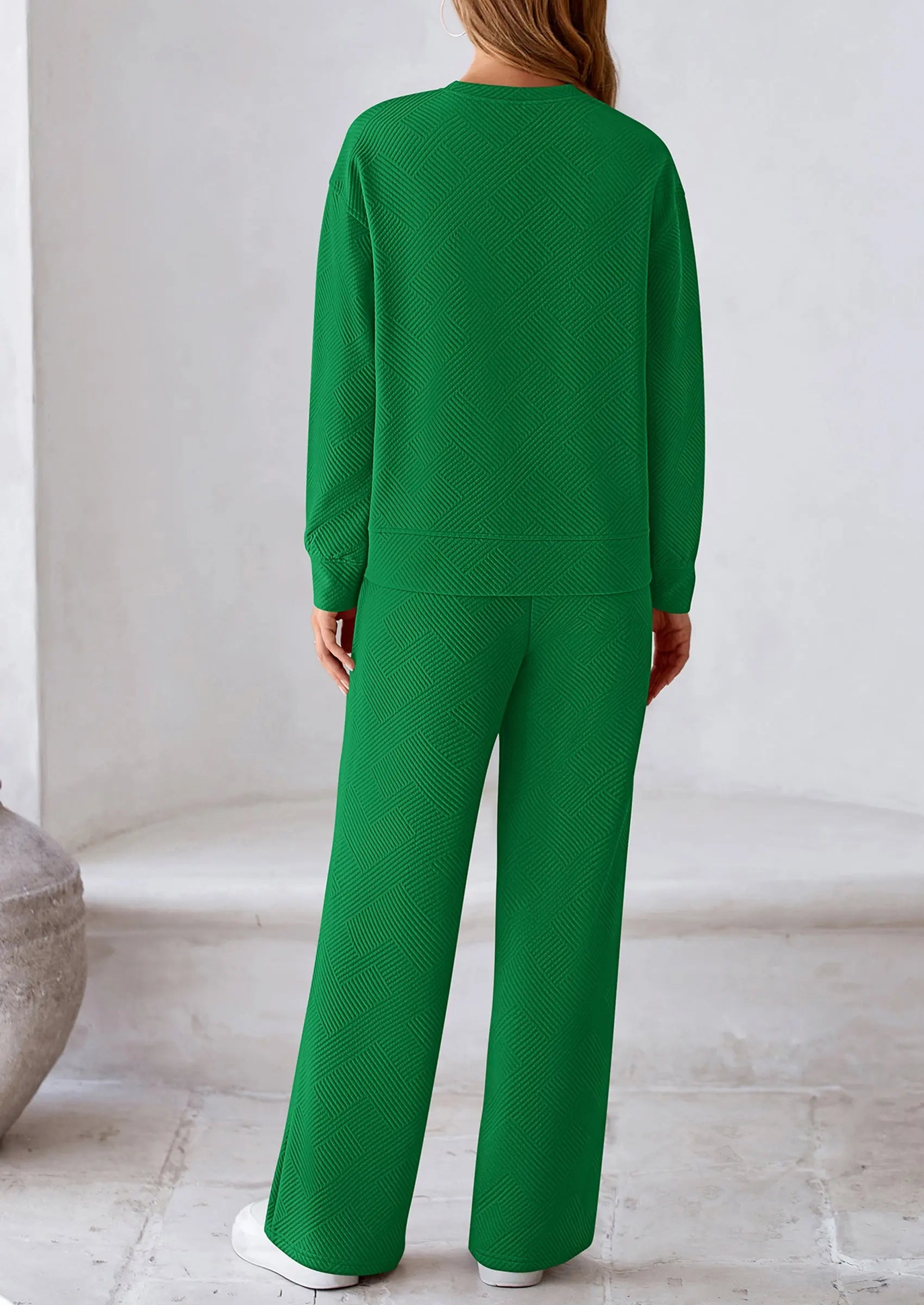 PRETTYGARDEN 2 Piece Long Sleeve Pullover Tops and Wide Leg Pants Knitted Lounge Sets PRETTYGARDEN