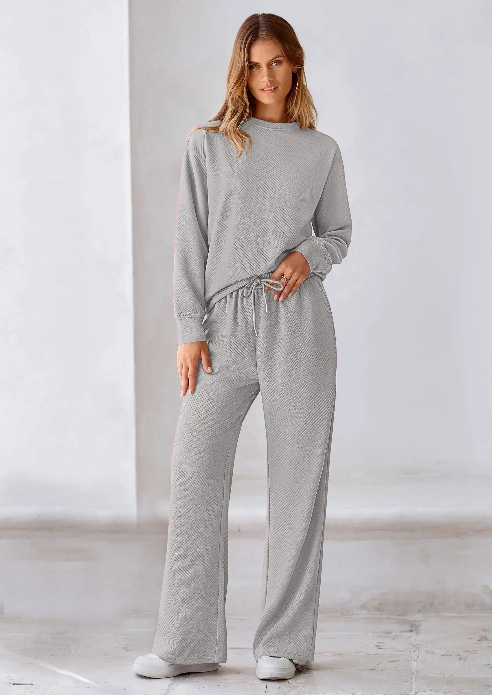 PRETTYGARDEN 2 Piece Long Sleeve Pullover Tops and Wide Leg Pants Knitted Lounge Sets PRETTYGARDEN