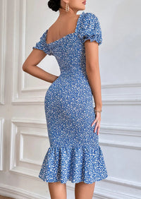 PRETTYGARDEN Bodycon Midi Dresses Summer Floral Puff Sleeve Mermaid Cocktail Baby Shower Photoshoot Maternity Dress PRETTYGARDEN