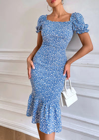 PRETTYGARDEN Bodycon Midi Dresses Summer Floral Puff Sleeve Mermaid Cocktail Baby Shower Photoshoot Maternity Dress PRETTYGARDEN