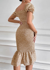 PRETTYGARDEN Bodycon Midi Dresses Summer Floral Puff Sleeve Mermaid Cocktail Baby Shower Photoshoot Maternity Dress PRETTYGARDEN