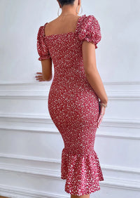 PRETTYGARDEN Bodycon Midi Dresses Summer Floral Puff Sleeve Mermaid Cocktail Baby Shower Photoshoot Maternity Dress PRETTYGARDEN