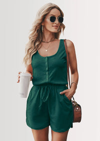 PRETTYGARDEN Casual Shorts Jumpsuit Plain Scoop Neck Button Down Sleeveless Tank Top Rompers PRETTYGARDEN