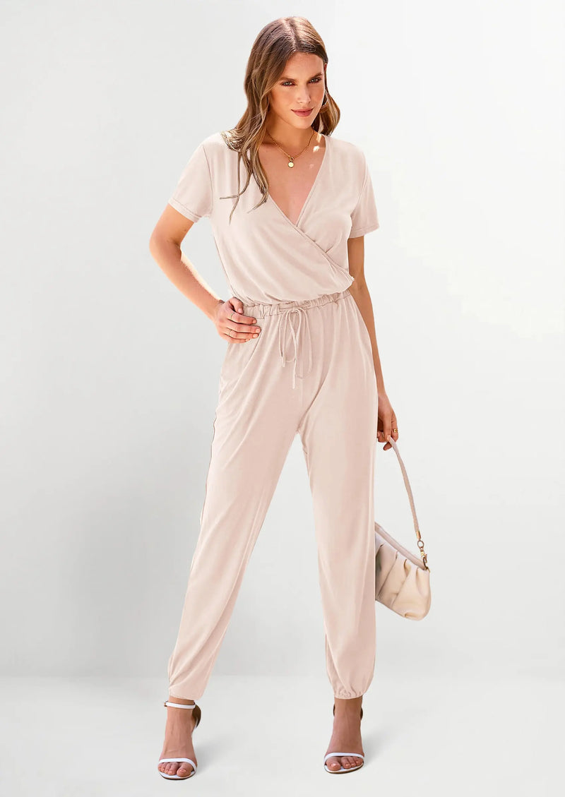 PRETTYGARDEN Jumpsuits for Women Dressy Summer Casual Short Sleeve Romper Spring Airport Beach Vacation Travel Outfits PRETTYGARDEN