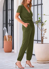 PRETTYGARDEN Jumpsuits for Women Dressy Summer Casual Short Sleeve Romper Spring Airport Beach Vacation Travel Outfits PRETTYGARDEN