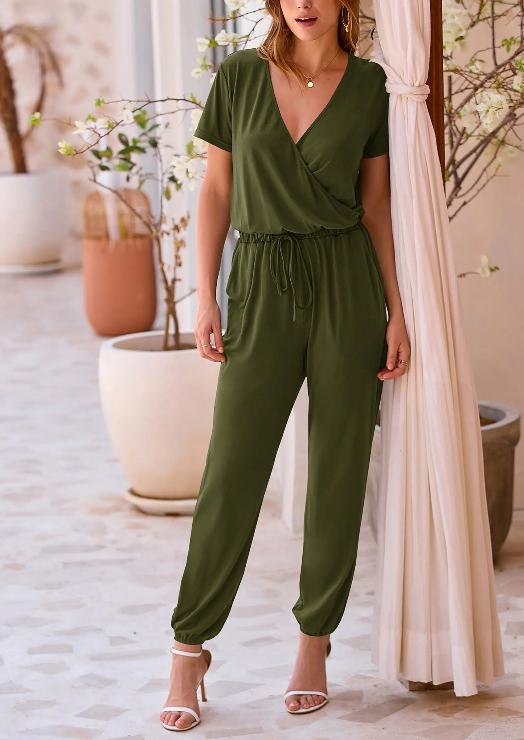 PRETTYGARDEN Jumpsuits for Women Dressy Summer Casual Short Sleeve Romper Spring Airport Beach Vacation Travel Outfits PRETTYGARDEN