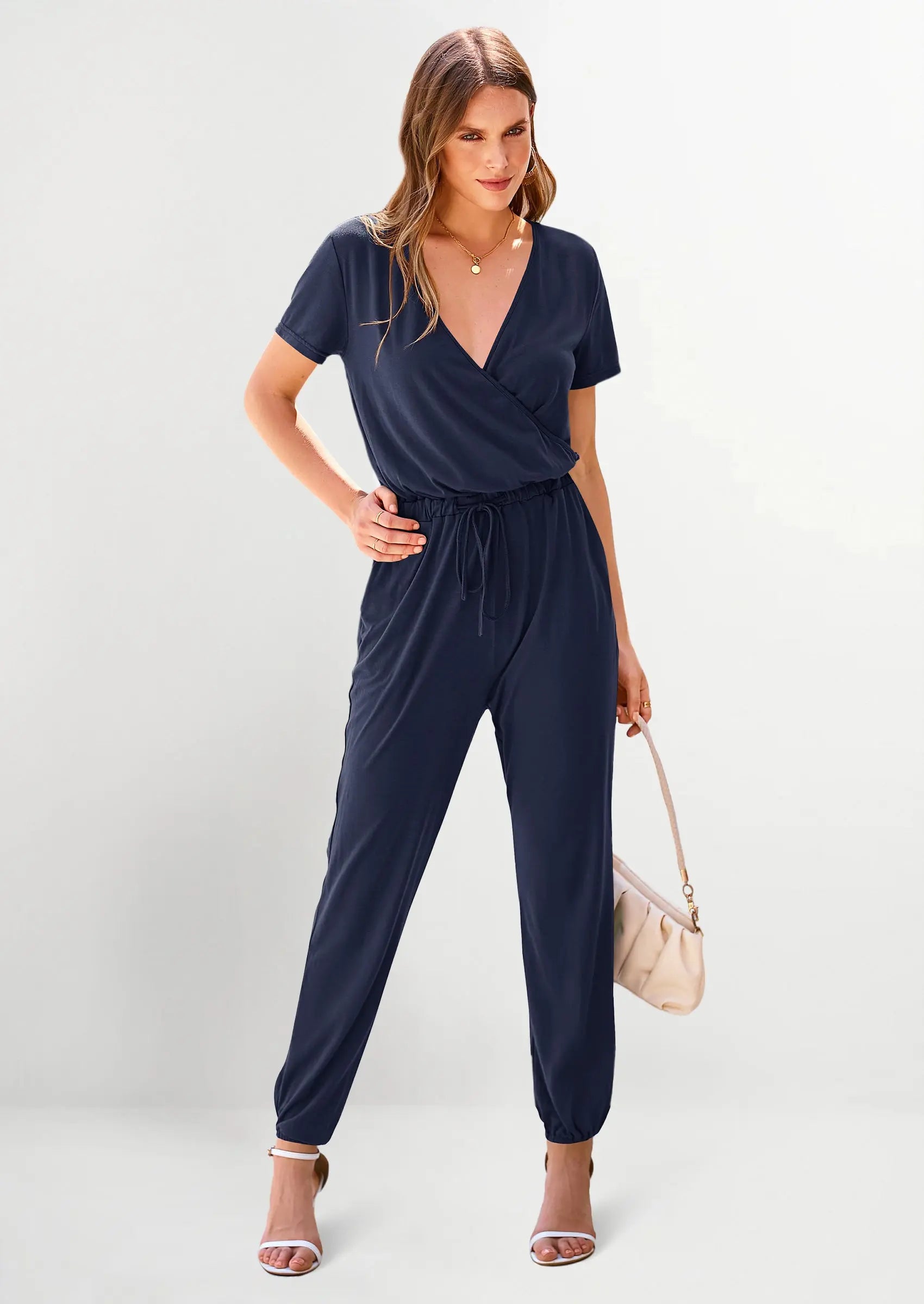 PRETTYGARDEN Jumpsuits for Women Dressy Summer Casual Short Sleeve Romper Spring Airport Beach Vacation Travel Outfits PRETTYGARDEN