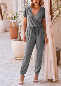 PRETTYGARDEN Jumpsuits for Women Dressy Summer Casual Short Sleeve Romper Spring Airport Beach Vacation Travel Outfits PRETTYGARDEN