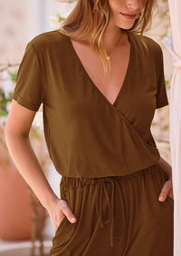 PRETTYGARDEN Jumpsuits for Women Dressy Summer Casual Short Sleeve Romper Spring Airport Beach Vacation Travel Outfits PRETTYGARDEN