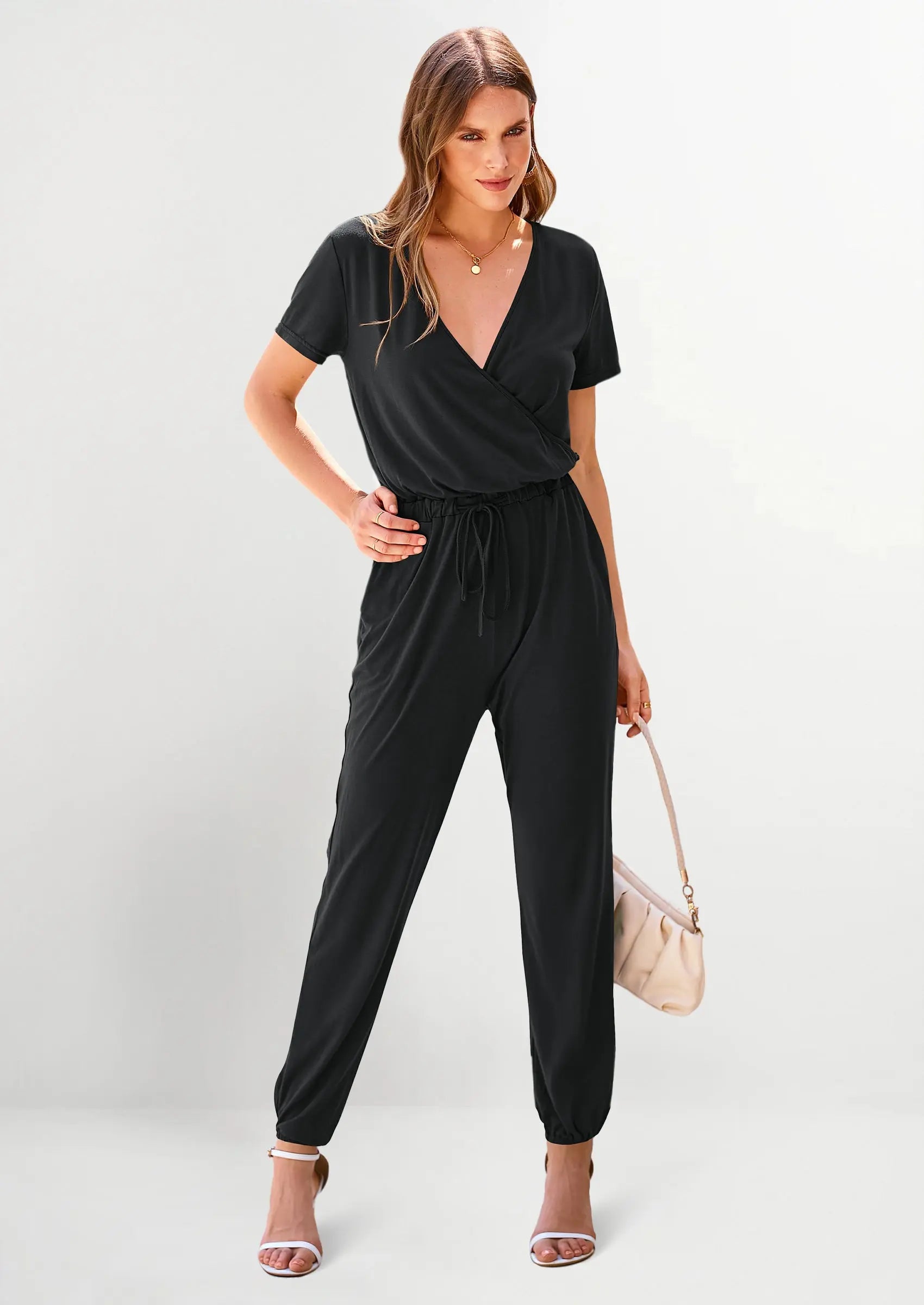 PRETTYGARDEN Jumpsuits for Women Dressy Summer Casual Short Sleeve Romper Spring Airport Beach Vacation Travel Outfits PRETTYGARDEN