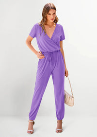 PRETTYGARDEN Jumpsuits for Women Dressy Summer Casual Short Sleeve Romper Spring Airport Beach Vacation Travel Outfits PRETTYGARDEN