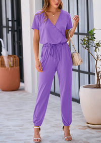 PRETTYGARDEN Jumpsuits for Women Dressy Summer Casual Short Sleeve Romper Spring Airport Beach Vacation Travel Outfits PRETTYGARDEN