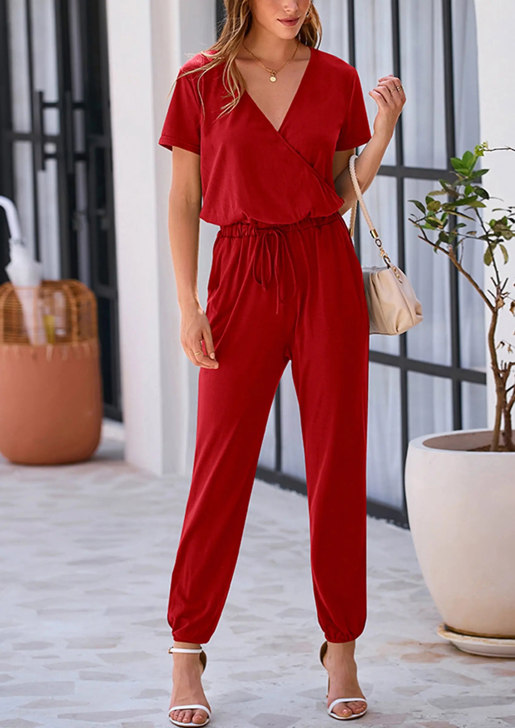 PRETTYGARDEN Jumpsuits for Women Dressy Summer Casual Short Sleeve Romper Spring Airport Beach Vacation Travel Outfits PRETTYGARDEN