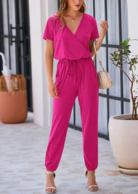 PRETTYGARDEN Jumpsuits for Women Dressy Summer Casual Short Sleeve Romper Spring Airport Beach Vacation Travel Outfits PRETTYGARDEN