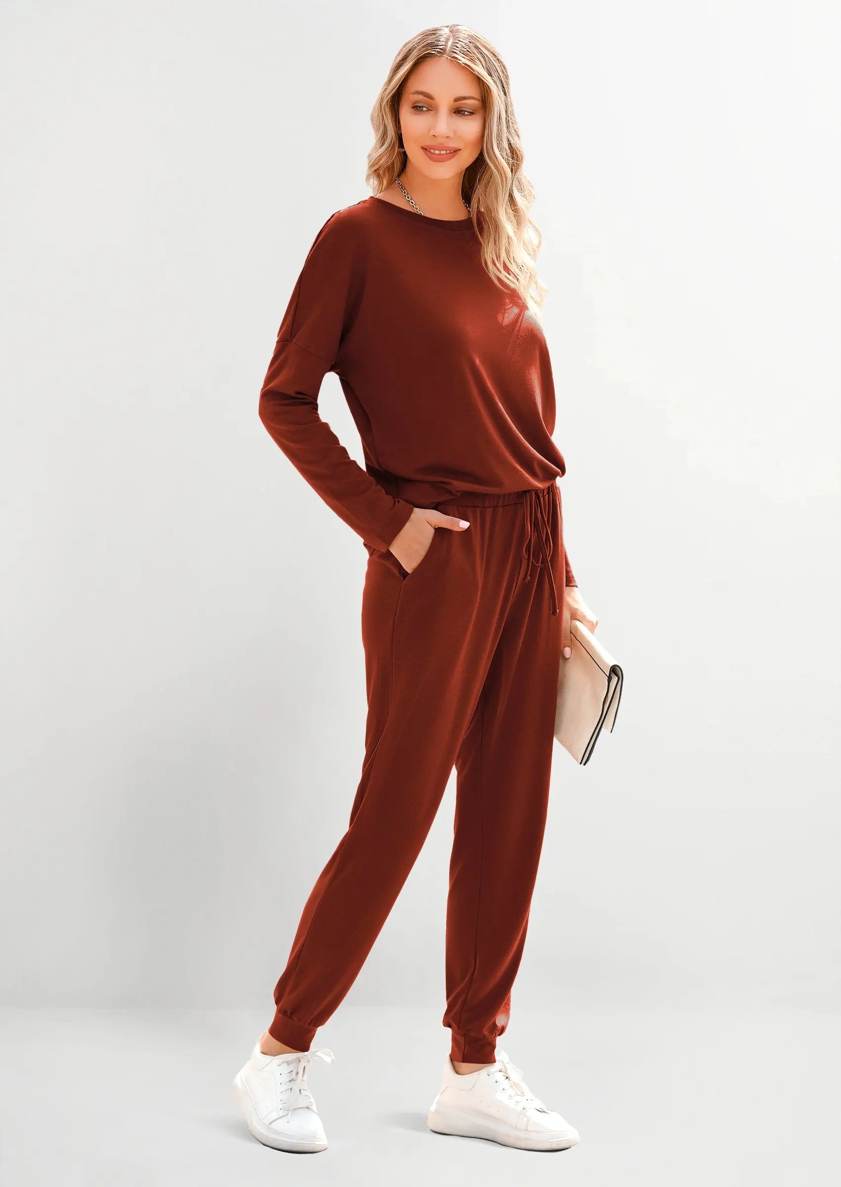 PRETTYGARDEN Lounge Outfit Long Sleeve Crewneck Pullover Tops High Waisted Pants Set Tracksuit PRETTYGARDEN