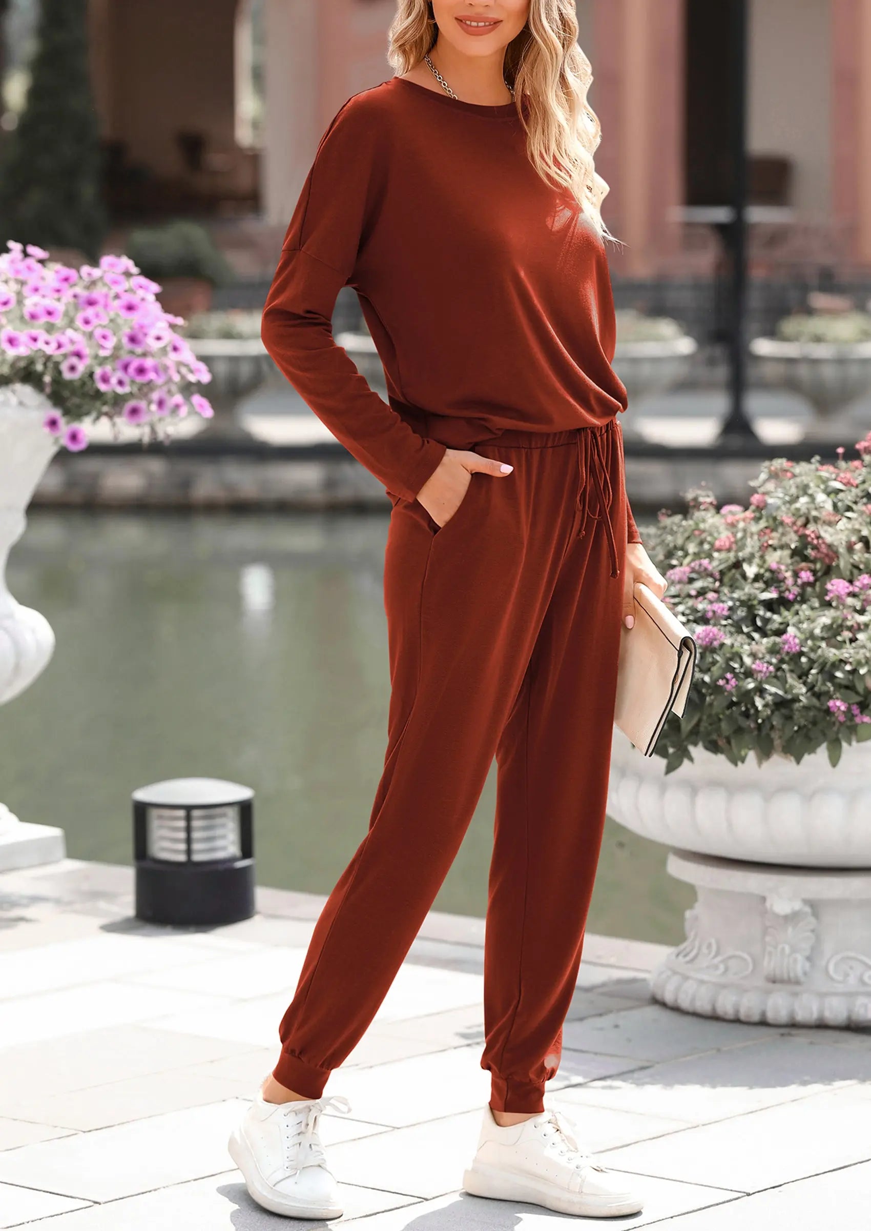 PRETTYGARDEN Lounge Outfit Long Sleeve Crewneck Pullover Tops High Waisted Pants Set Tracksuit PRETTYGARDEN