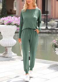 PRETTYGARDEN Lounge Outfit Long Sleeve Crewneck Pullover Tops High Waisted Pants Set Tracksuit PRETTYGARDEN