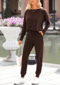 PRETTYGARDEN Lounge Outfit Long Sleeve Crewneck Pullover Tops High Waisted Pants Set Tracksuit PRETTYGARDEN